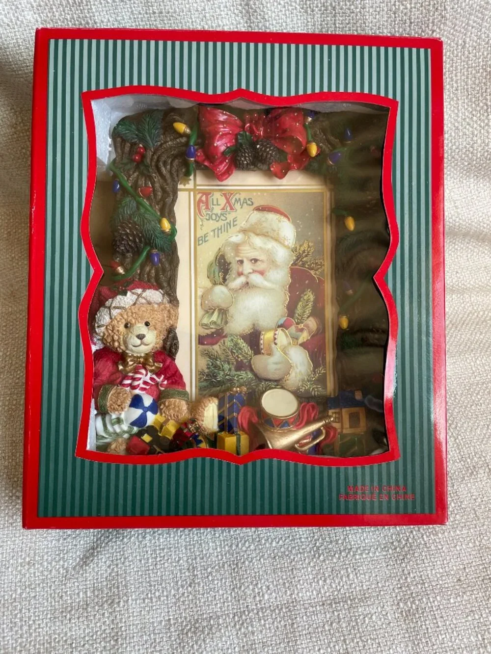 Vintage Ornate 3D Resin Christmas Teddy Bear Toys Picture Frame Fits 5x7” Photos